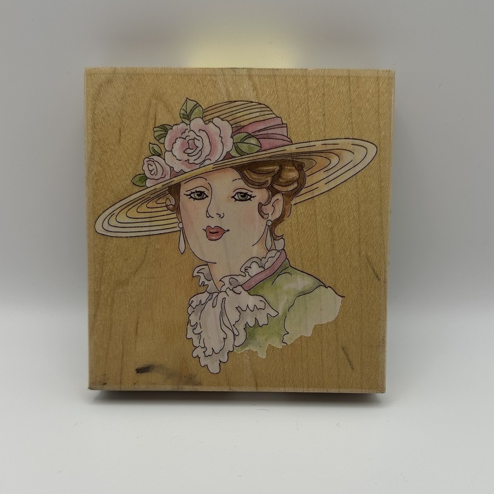 Stamps Happen Victorian Lady W Straw Hat 80120 Wood‎ Mount Rubber Stamp Vintage